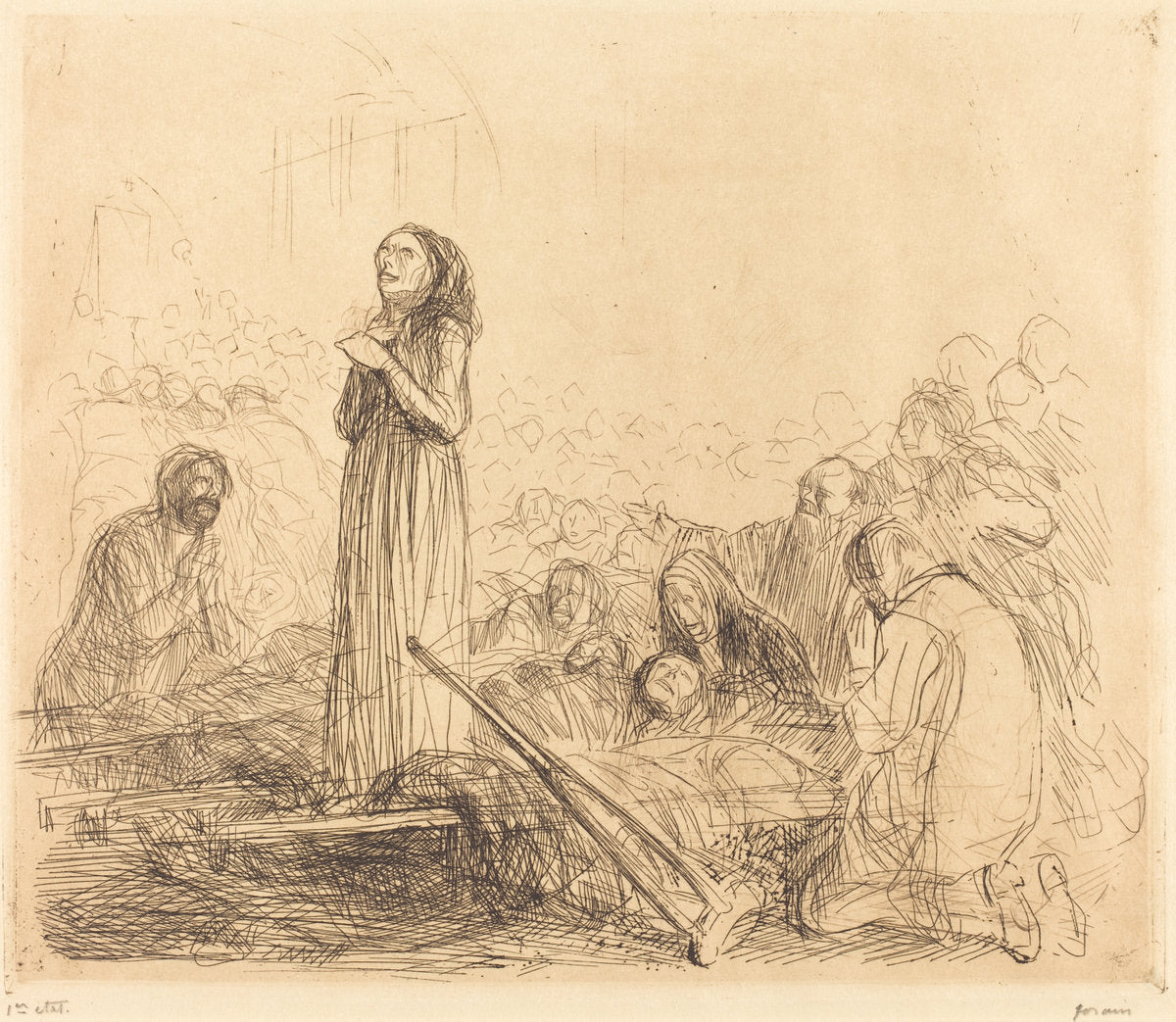 Lourdes, the Miracle (first plate) by Jean-Louis Forain (French, 1852 - 1931), 16X12"(A3)Poster Print