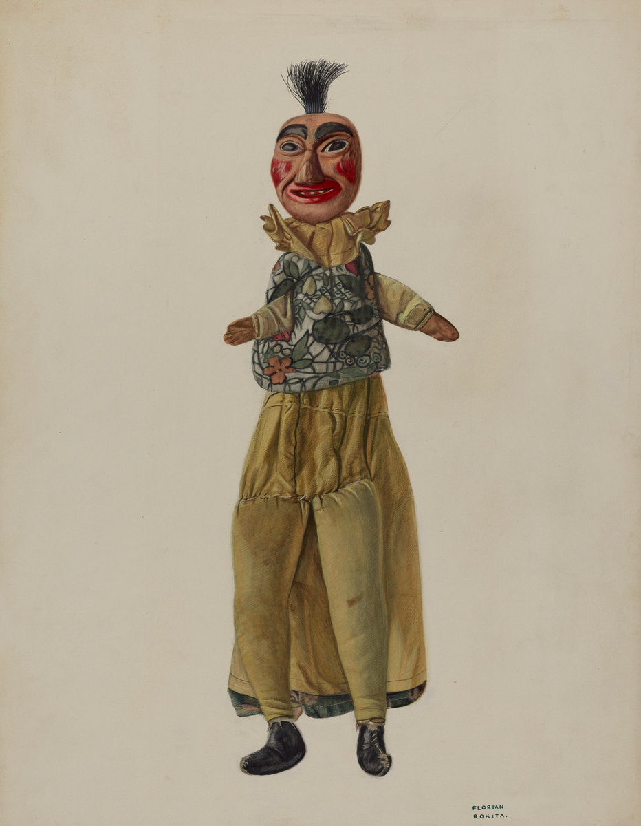 Punch Clown Puppet by Florian Rokita (American, active c. 1935), 16X12"(A3)Poster Print