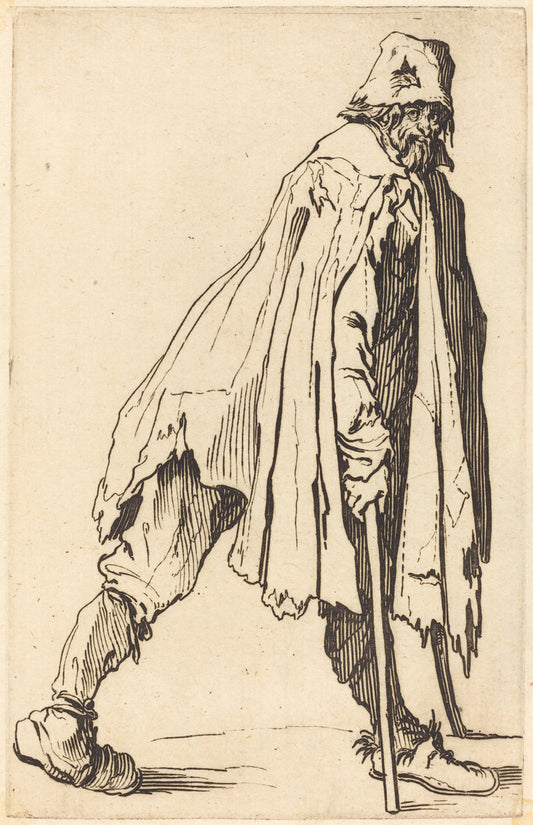 Beggar with Crutches and Cap by Jacques Callot (French, 1592 - 1635), 16X12"(A3)Poster Print