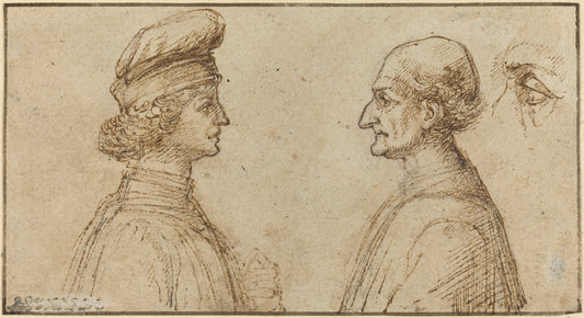 Bust of Two Men [recto] by Attributed to Sperandio (Mantuan, c. 1425/1428  - c. 1504), 16X12"(A3)Poster Print