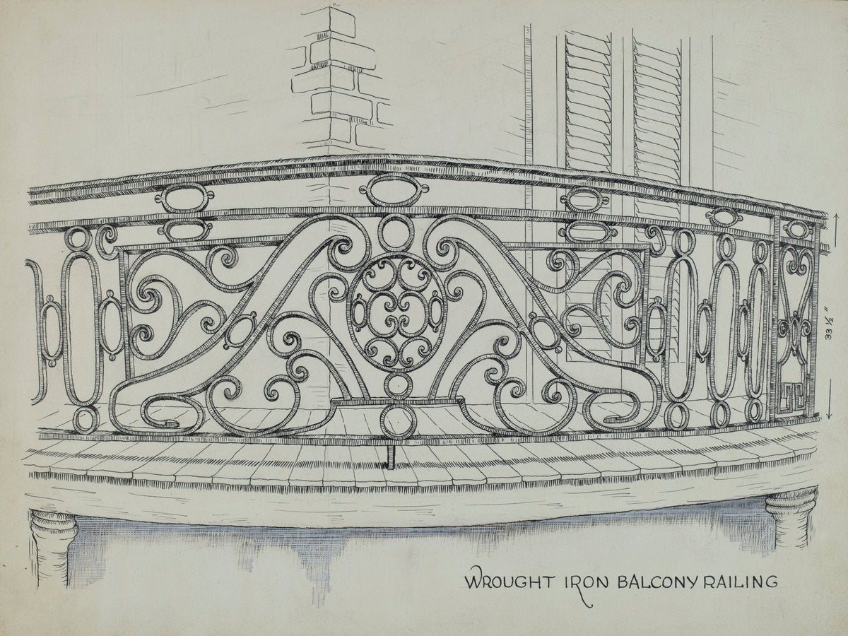 Wrought Iron Balcony by Ray Price (American, active c. 1935), 16X12"(A3)Poster Print