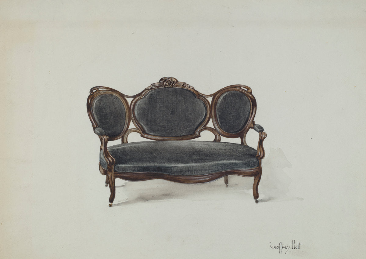 Settee, Walnut by Geoffrey Holt (American, active c. 1935), 16X12"(A3)Poster Print