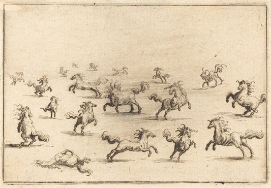 Horses Running by Jacques Callot (French, 1592 - 1635), 16X12"(A3)Poster Print