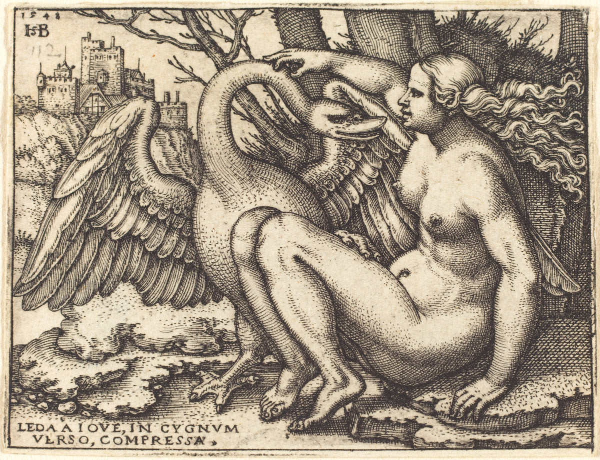 Leda and the Swan by Sebald Beham (German, 1500 - 1550), 16X12"(A3)Poster Print