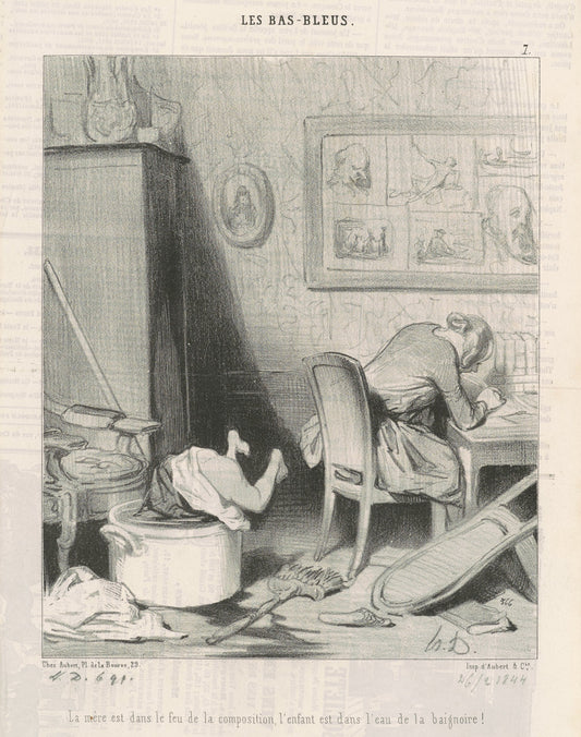 La mère dans le feu de la composition, l'enfant est dans l'eau de la baignoire! by Honoré Daumier (French, 1808 - 1879), 16X12"(A3)Poster Print