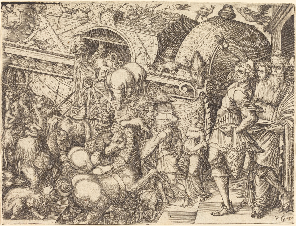 Noah's Ark by Pierre Woeiriot (French, 1532 - 1599), 16X12"(A3)Poster Print