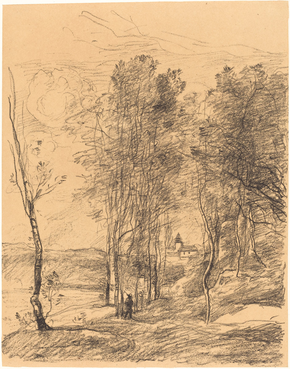 The Bell Tower of St. Nicolas-Lez-Arras (Le Clocher de St. Nicolas-Lez-Arras) by Jean-Baptiste-Camille Corot (French, 1796 - 1875), 16X12"(A3)Poster Print