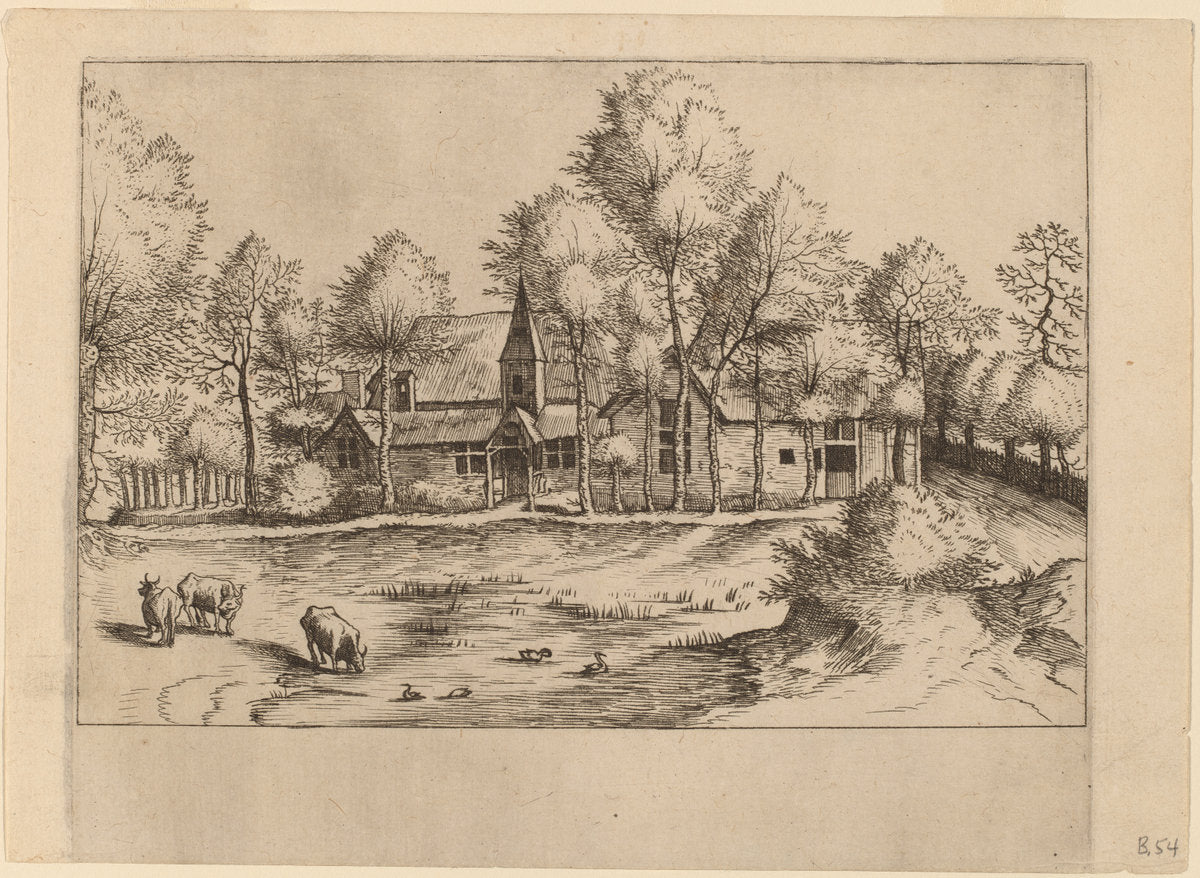 Country Village with Church by Johannes van Doetechum, the Elder and Lucas van Doetechum after Master of the Small Landscapes (Dutch, active 1554/1572; died before 1589), 16X12"(A3)Poster Print