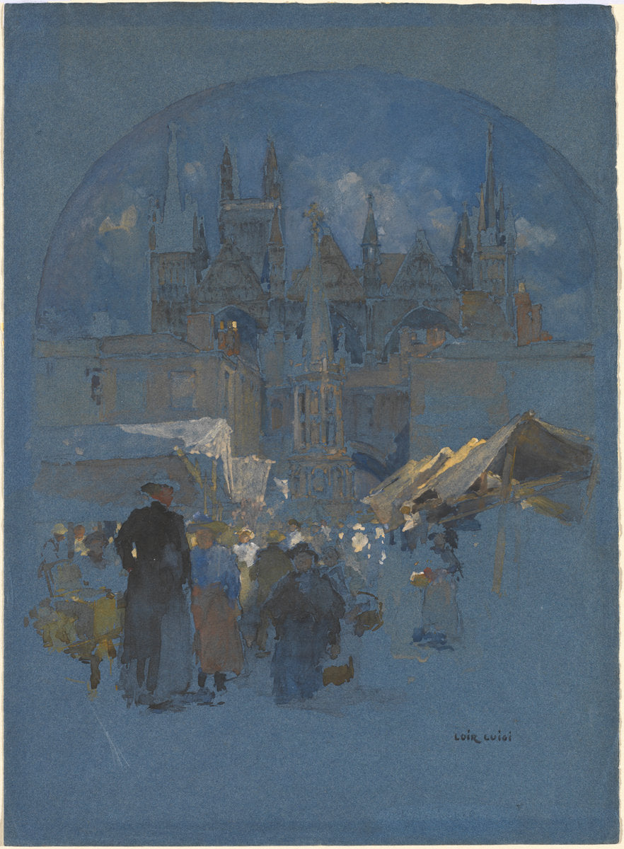 A Market Square before a Cathedral by Luigi Aloys François Joseph Loir (French, 1845 - 1916), 16X12"(A3)Poster Print