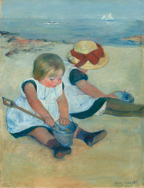 Children Playing on the Beach by Mary Cassatt (American, 1844 - 1926), 16X12"(A3)Poster Print