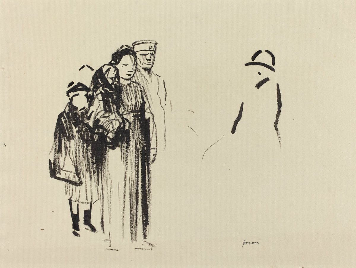 Woman and Two Children with German Soldiers by Jean-Louis Forain (French, 1852 - 1931), 16X12"(A3)Poster Print