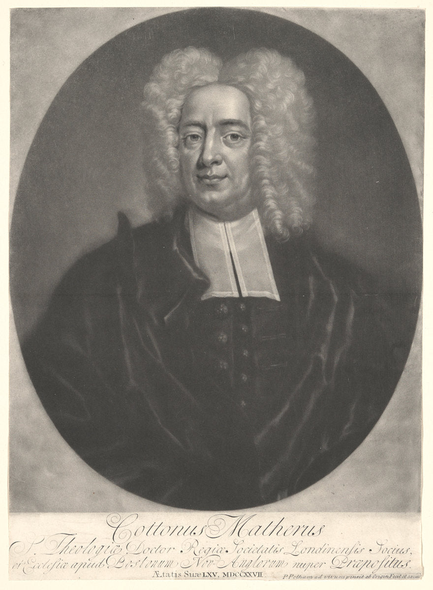 Cotton Mather by Peter Pelham (American, born England, 1697 - 1751), 16X12"(A3)Poster Print