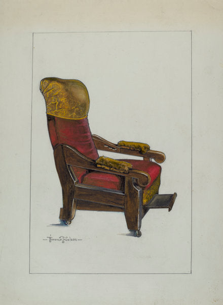 Red Plush Morris Chair by Florence Truelson (American, 1901 - 1959), 16X12"(A3)Poster Print