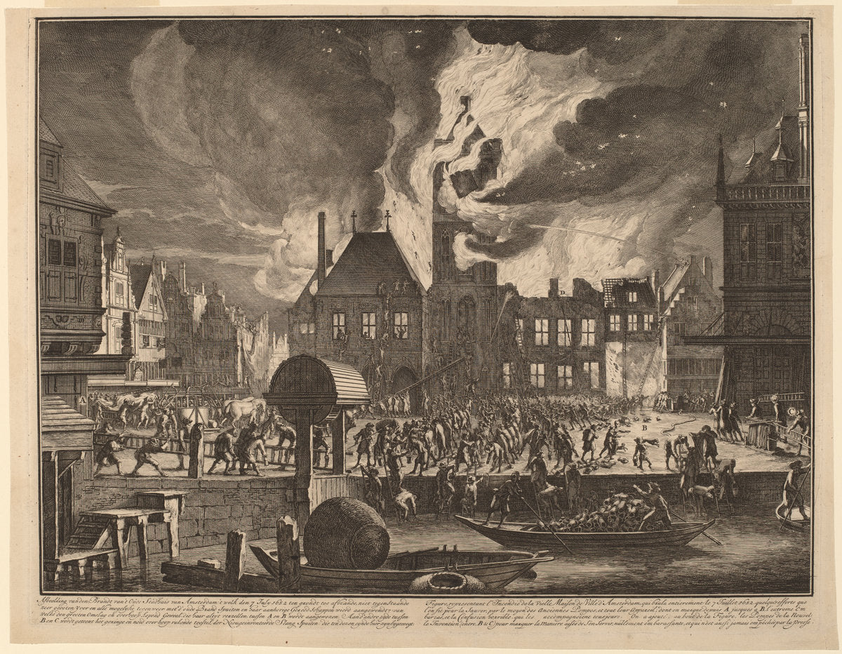 Burning of the Old Amsterdam Town Hall by Jan van der Heyden (Dutch, 1637 - 1712), 16X12"(A3)Poster Print