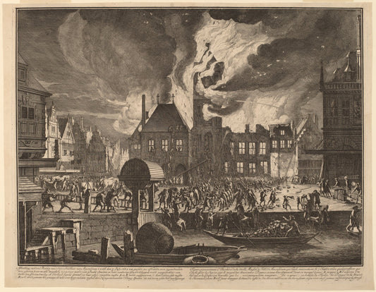 Burning of the Old Amsterdam Town Hall by Jan van der Heyden (Dutch, 1637 - 1712), 16X12"(A3)Poster Print