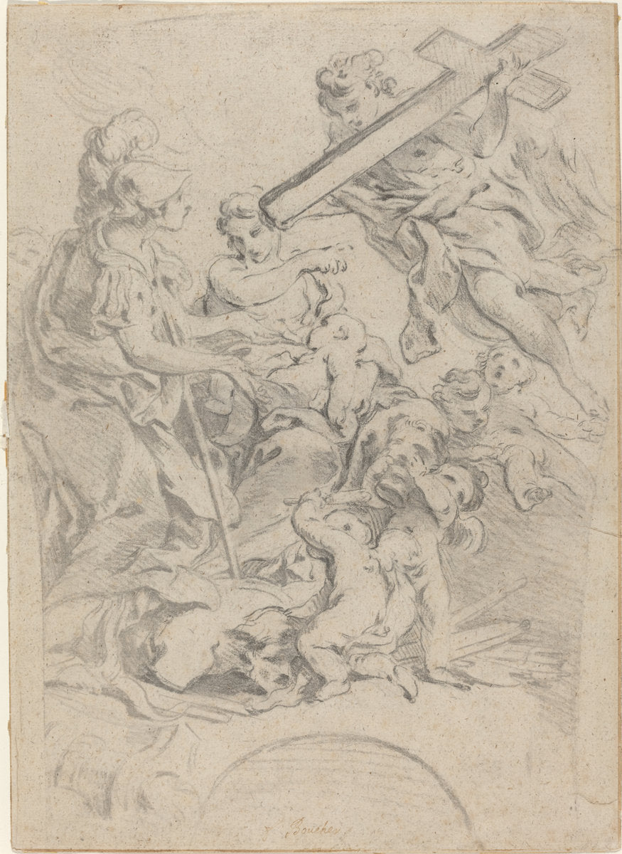 Faith and Charity by François Boucher after Giovanni Battista Gaulli (French, 1703 - 1770), 16X12"(A3)Poster Print
