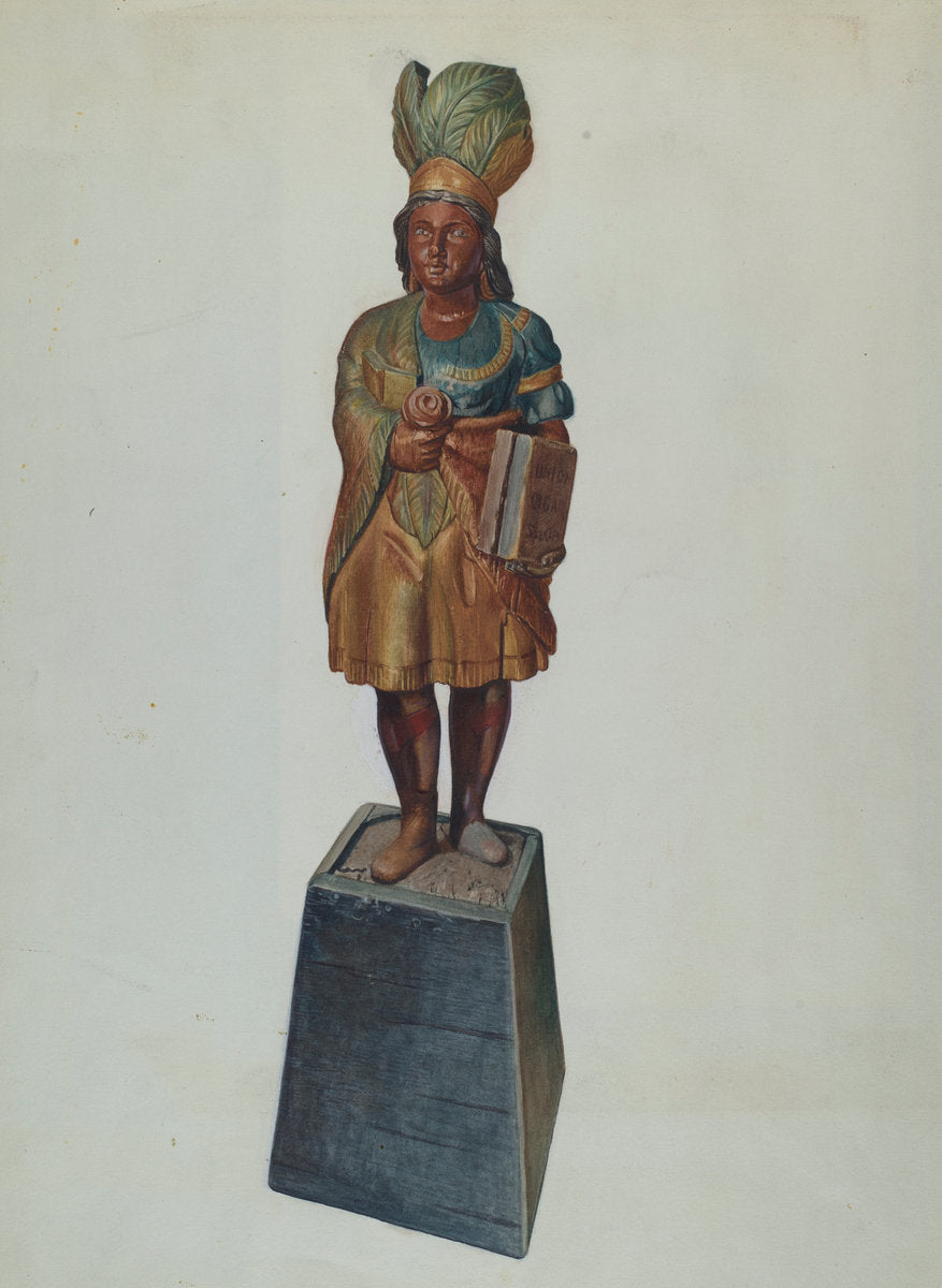 Cigar Store Indian by Helen E. Gilman (American, born 1913), 16X12"(A3)Poster Print
