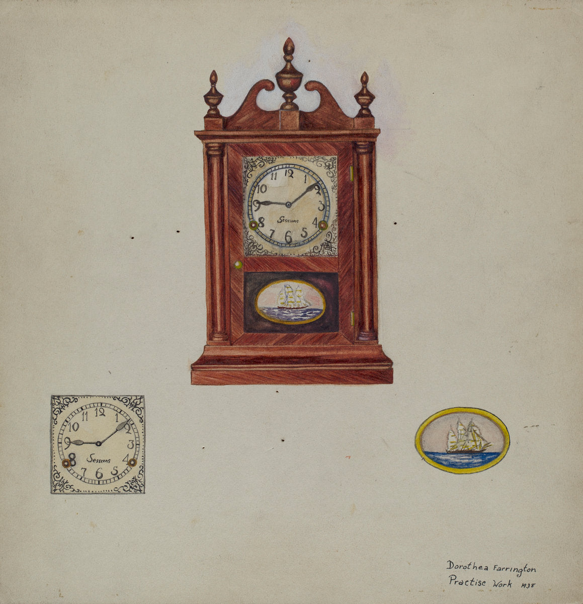 Clock, Antique by Dorothea A. Farrington (American, active c. 1935), 16X12"(A3)Poster Print