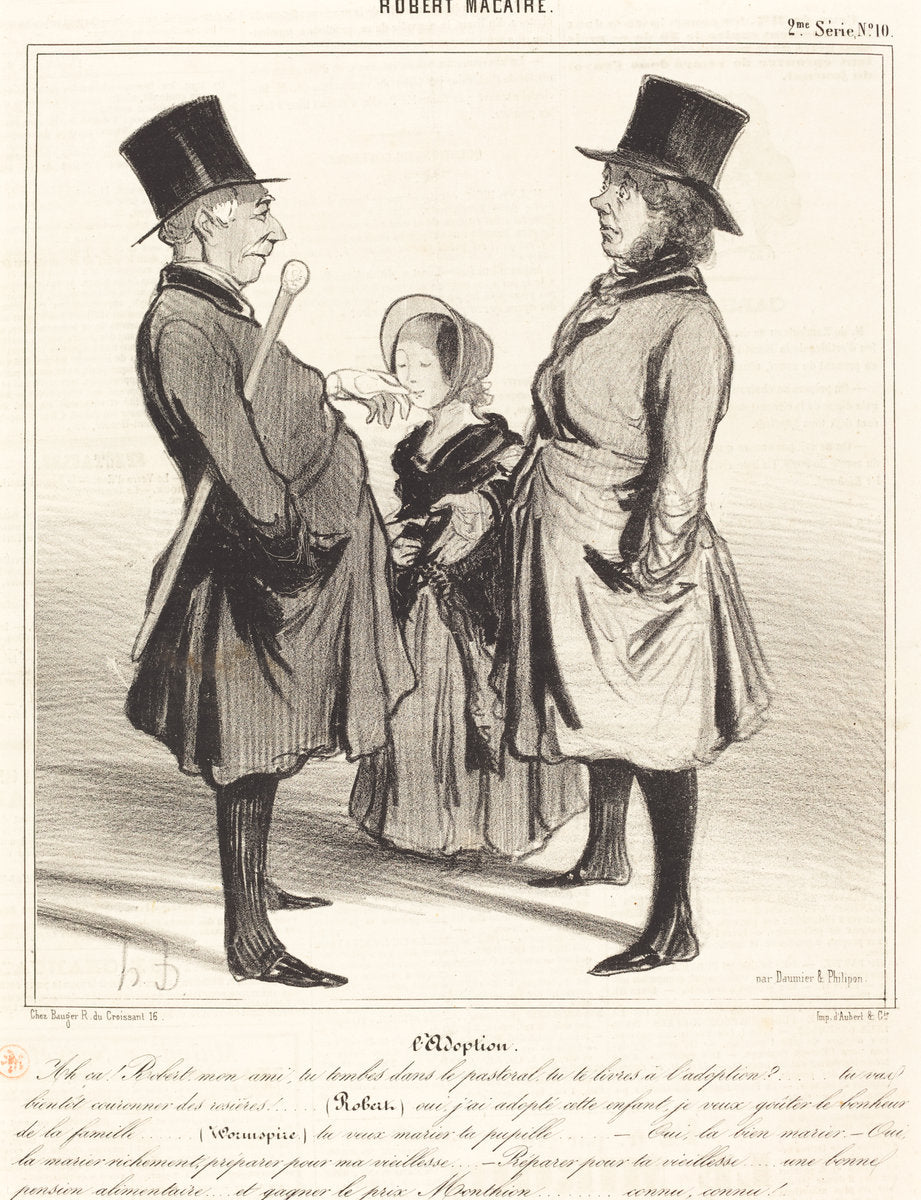 L'Adoption - Ah ça! Robert, mon ami... by Honoré Daumier (French, 1808 - 1879), 16X12"(A3)Poster Print