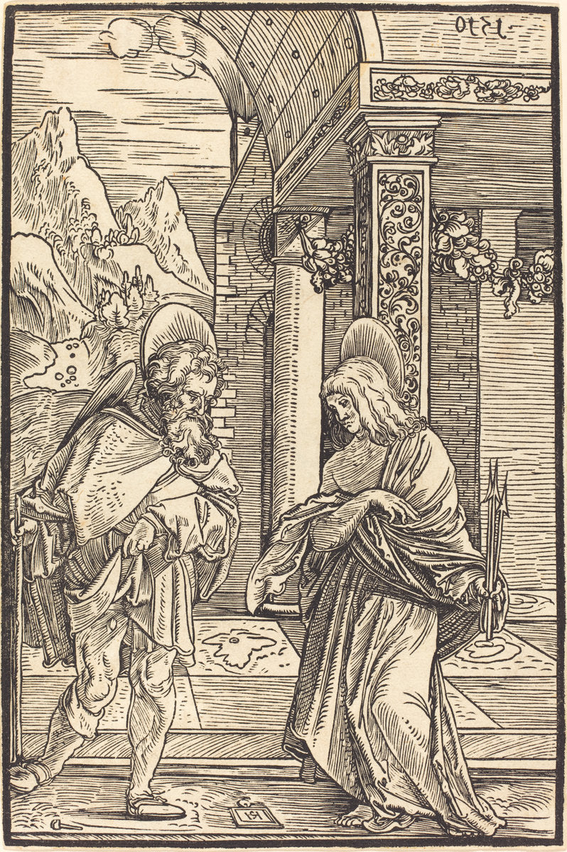 Saint Roch and Saint Sebastian by Hans Leonard Schäufelein (German, c. 1480/1485 - 1538/1540), 16X12"(A3)Poster Print