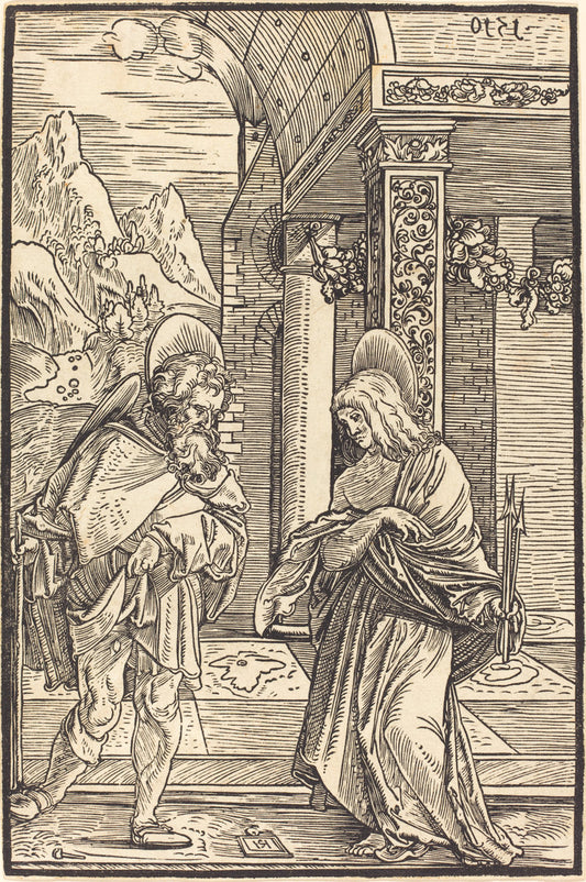Saint Roch and Saint Sebastian by Hans Leonard Schäufelein (German, c. 1480/1485 - 1538/1540), 16X12"(A3)Poster Print