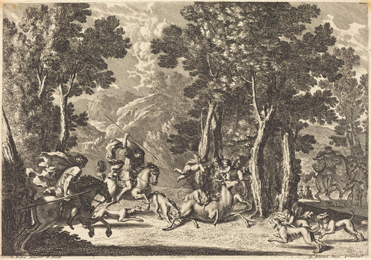 A Stag Hunt by Jean Lepautre (French, 1618 - 1682), 16X12"(A3)Poster Print