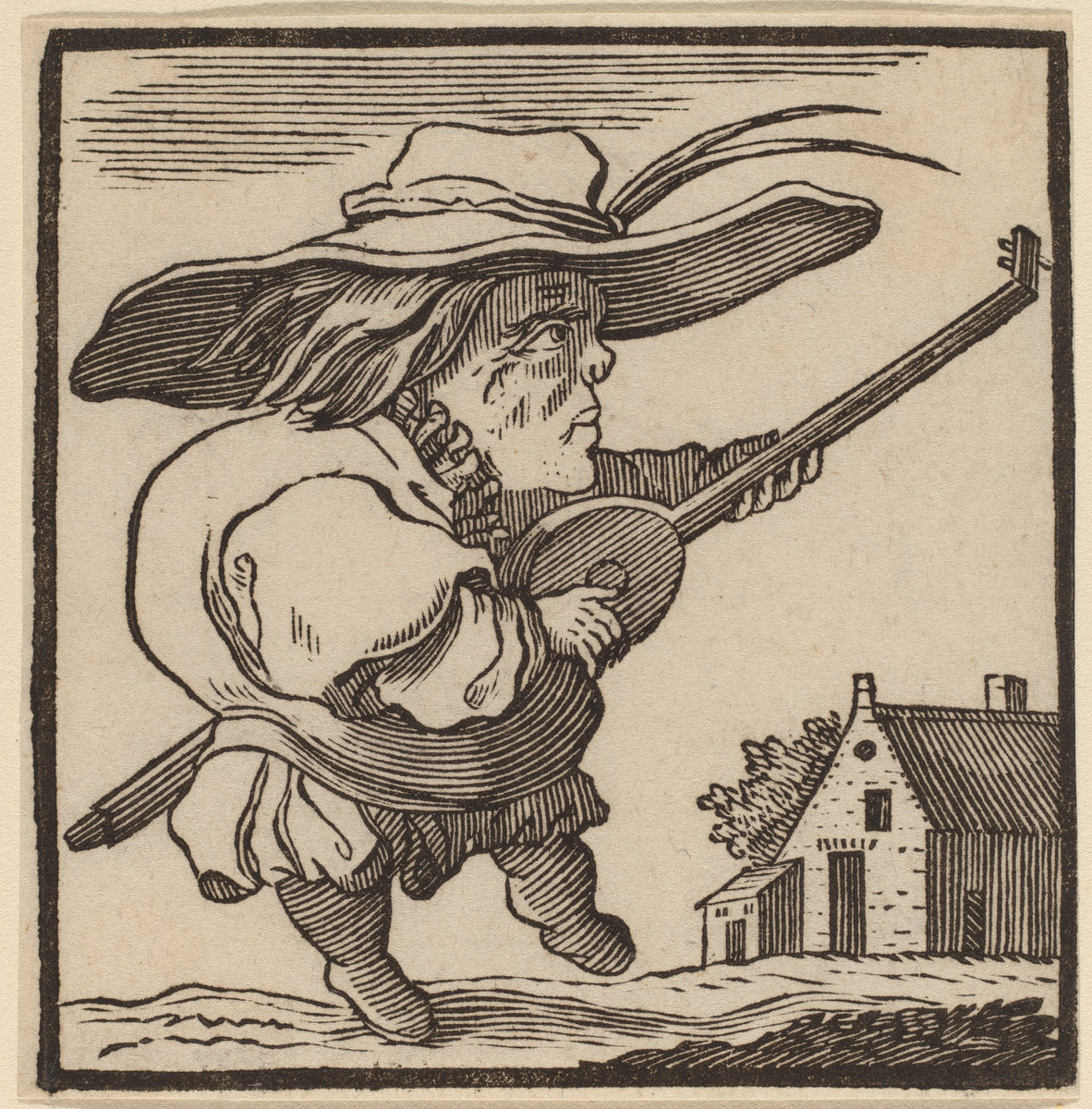 Hunchback Playing a Lute by H. Numan after Jacques Callot (Dutch, 1728 - 1788), 16X12"(A3)Poster Print