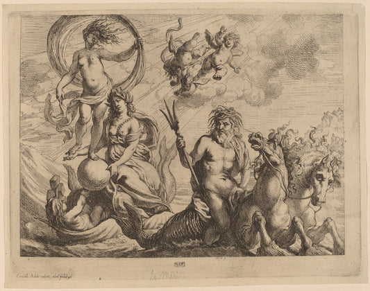 Neptune with Two Horses on the Sea by Cornelis Schut I (Flemish, 1597 - 1655), 16X12"(A3)Poster Print