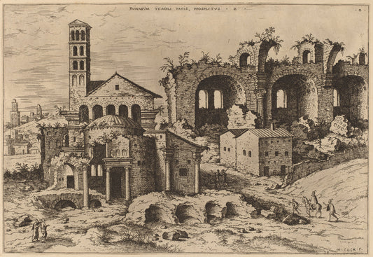 The Temple of Augustus and Faustina, the Temple of Divus Romulus, and the Basilica of Constantine by Hieronymus Cock (Flemish, c. 1510 - 1570), 16X12"(A3)Poster Print