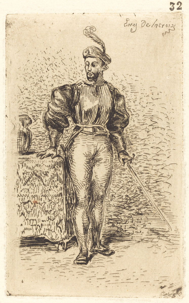 A Man with Weapons (Un Homme d'armes) by Eugène Delacroix (French, 1798 - 1863), 16X12"(A3)Poster Print
