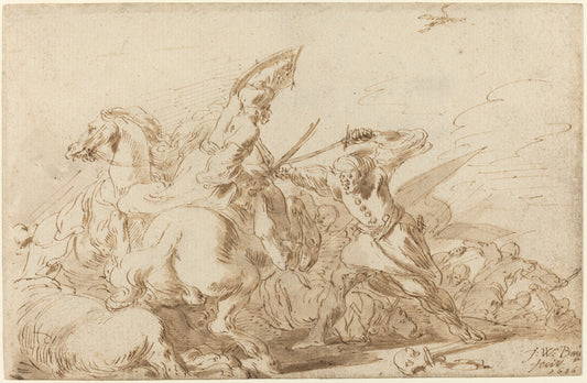 A Battle between Oriental Cavalry and Soldiers by Johann Wilhelm Baur (German, 1607 - 1641), 16X12"(A3)Poster Print