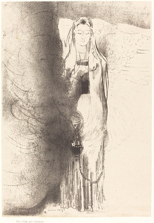 Puis l'ange prit l'encensoir (And the angel took the censer) by Odilon Redon (French, 1840 - 1916), 16X12"(A3)Poster Print
