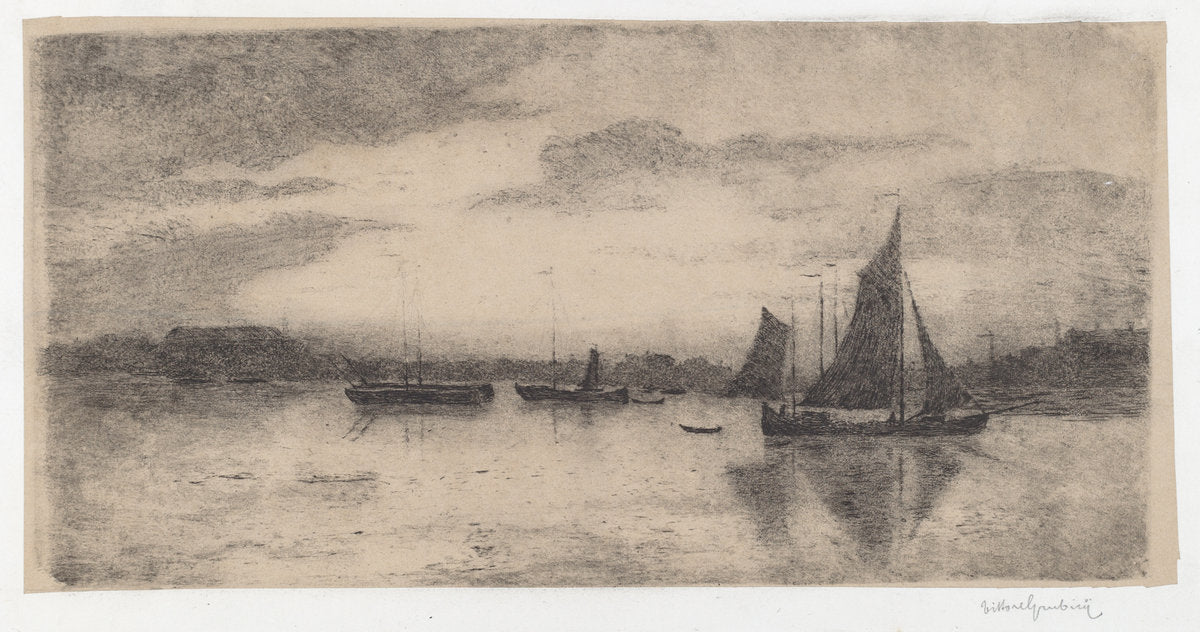 Antwerp: Sunset [Anversa: Tramonto] by Vittore Grubicy (Italian, 1851 - 1920), 16X12"(A3)Poster Print