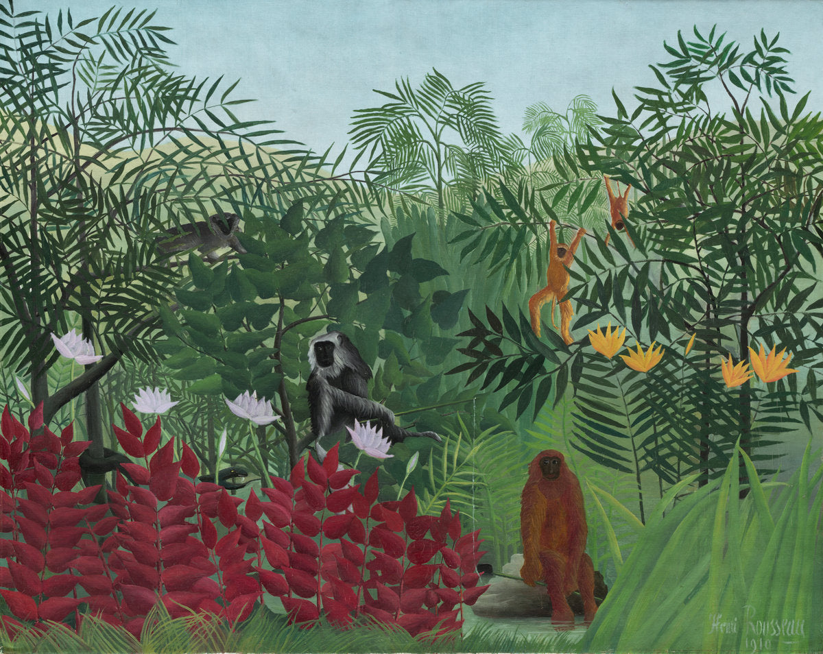 Tropical Forest with Monkeys by Henri Rousseau (French, 1844 - 1910), 16X12"(A3)Poster Print