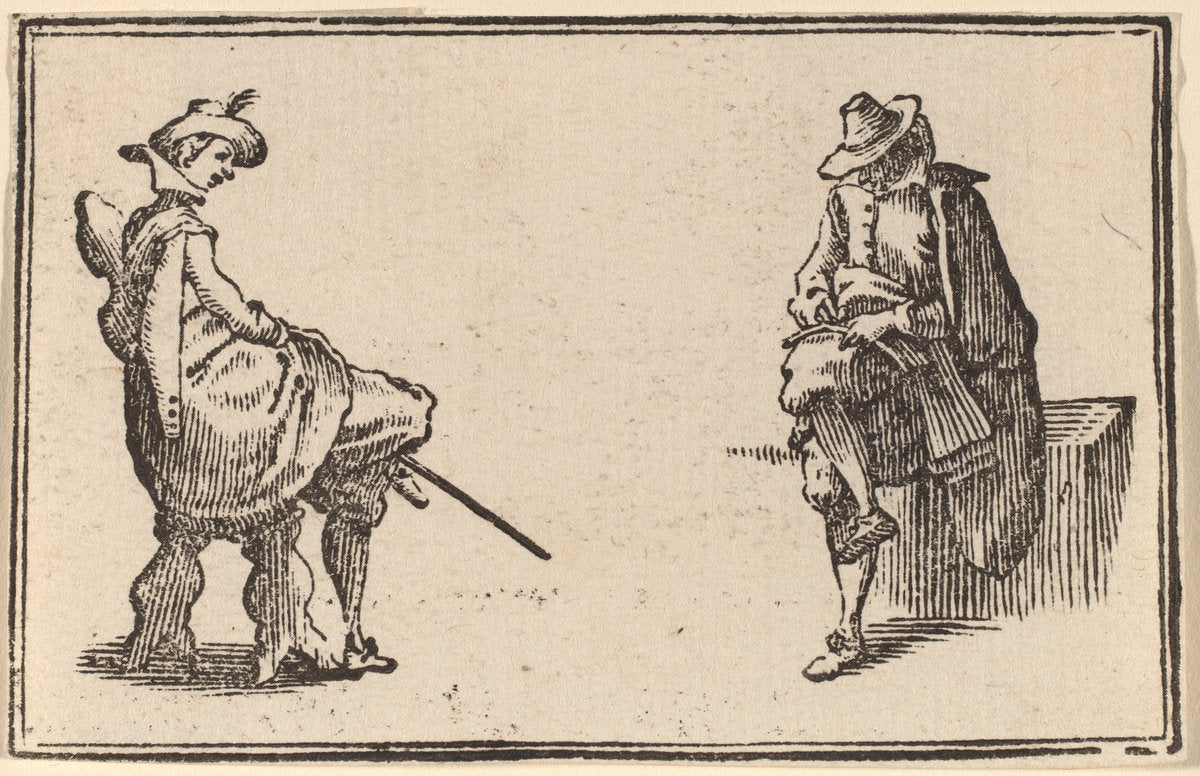 Two Seated Figures by Edouard Eckman after Jacques Callot (Flemish, born c. 1600), 16X12"(A3)Poster Print