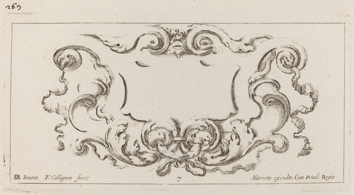 Cartouche by François Collignon after Stefano Della Bella (French, c. 1609 - 1657), 16X12"(A3)Poster Print