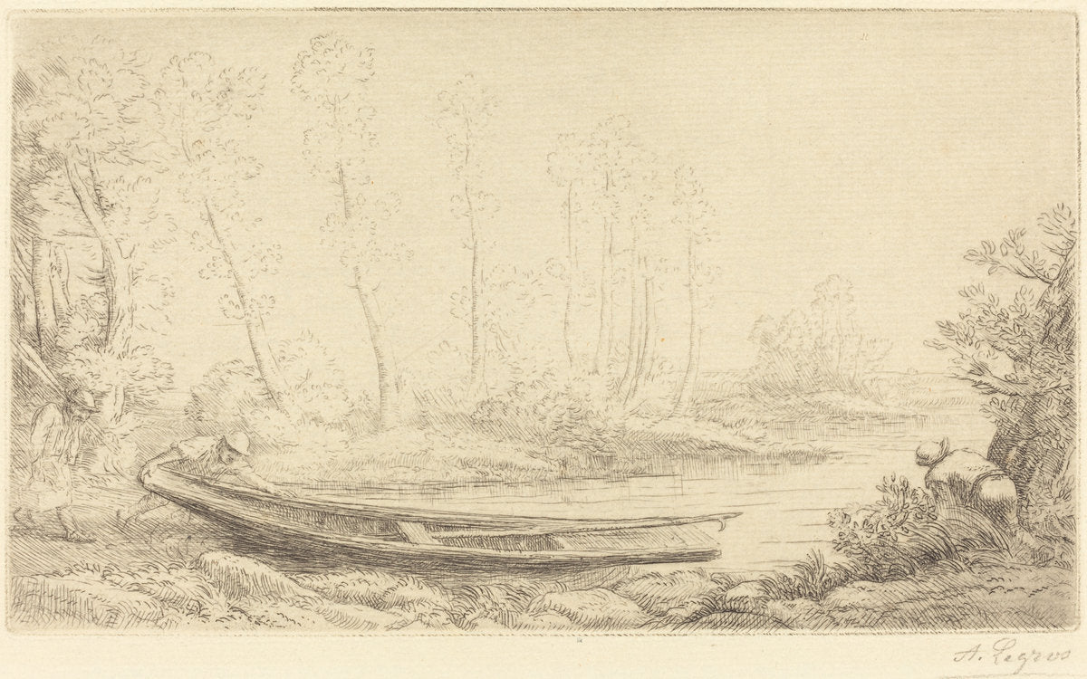 Man with a Punt, Figure to the Right (Pecheurs des truites) by Alphonse Legros (French, 1837 - 1911), 16X12"(A3)Poster Print