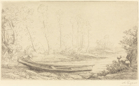 Man with a Punt, Figure to the Right (Pecheurs des truites) by Alphonse Legros (French, 1837 - 1911), 16X12"(A3)Poster Print
