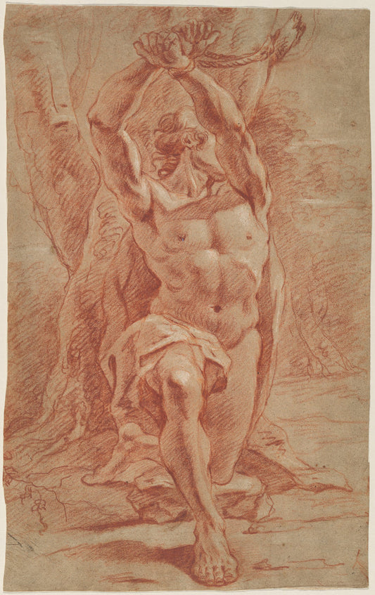 c. 1685 by French 17th Century (Kneeling Man Bound to a Tree), 16X12"(A3)Poster Print