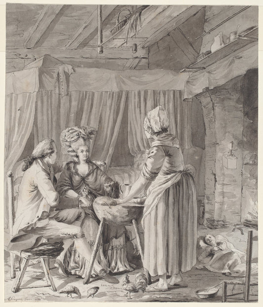 Elegant Couple Lunching in a Country Cottage by Antoine-François Sergent (French, 1751 - 1847), 16X12"(A3)Poster Print
