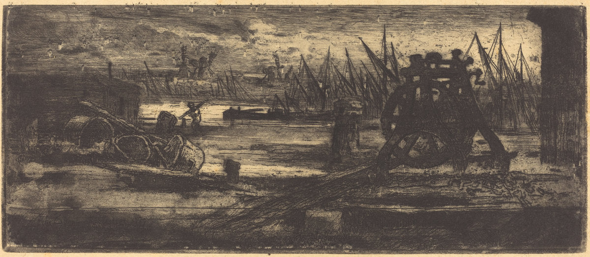 Un Vieux Chantier à Rochester (The Old Dock-yard at Rochester) by Félix-Hilaire Buhot (French, 1847 - 1898), 16X12"(A3)Poster Print