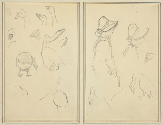 Geese; Girls in Bonnets, Geese [recto] by Paul Gauguin (French, 1848 - 1903), 16X12"(A3)Poster Print