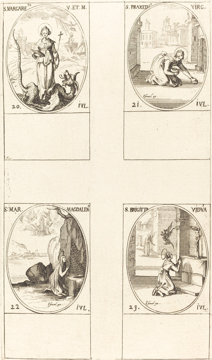 St. Margaret of Antioch; St. Praxedes; St. Mary Magdalene; St. Bridget of Sweden by Jacques Callot (French, 1592 - 1635), 16X12"(A3)Poster Print