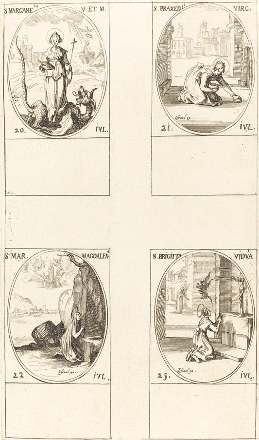 St. Margaret of Antioch; St. Praxedes; St. Mary Magdalene; St. Bridget of Sweden by Jacques Callot (French, 1592 - 1635), 16X12"(A3)Poster Print