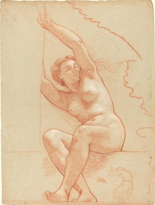 A Female Nude Seated on a Ledge by Charles-Louis-Lucien Müller (French, 1815 - 1892), 16X12"(A3)Poster Print