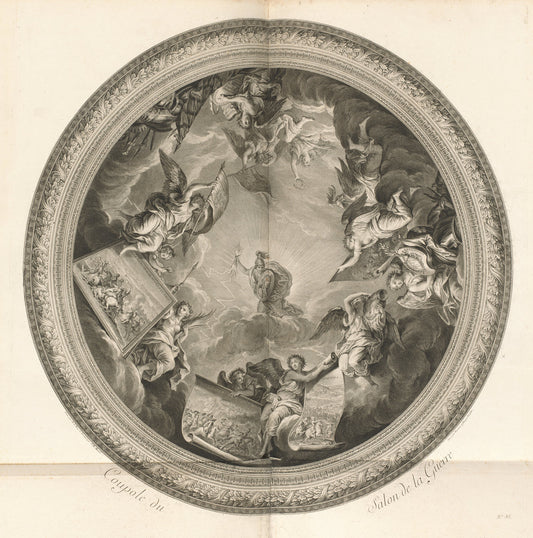 Coupole du Salon de la Guerre (Cupola of the Salon of War) [pl. 35] by Jean-Baptiste Massé (designer) and engravers Simon Francois Ravenet I and Johann Martin Preissler after Charles Le Brun (French, 1687 - 1767), 16X12"(A3)Poster Print