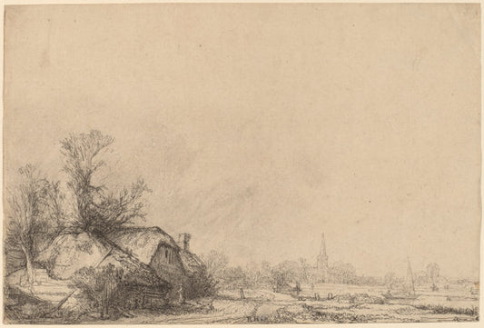 Cottage beside a Canal by Rembrandt van Rijn (Dutch, 1606 - 1669), 16X12"(A3)Poster Print
