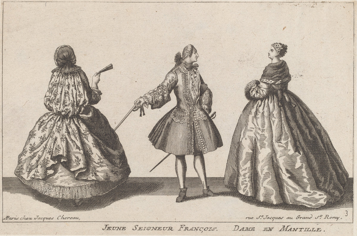 Jeune Seigneur François/Dame en Mantille by published by Jacques Chéreau (French, 1688 - 1776), 16X12"(A3)Poster Print