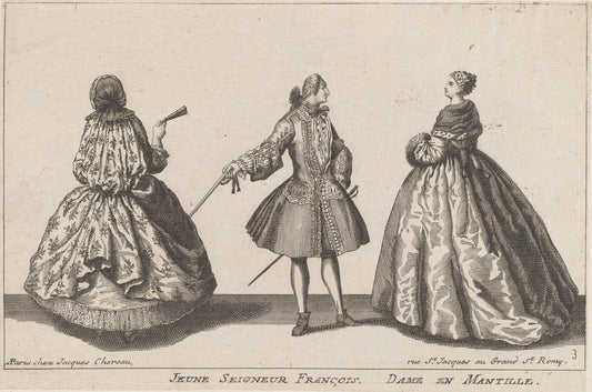 Jeune Seigneur François/Dame en Mantille by published by Jacques Chéreau (French, 1688 - 1776), 16X12"(A3)Poster Print