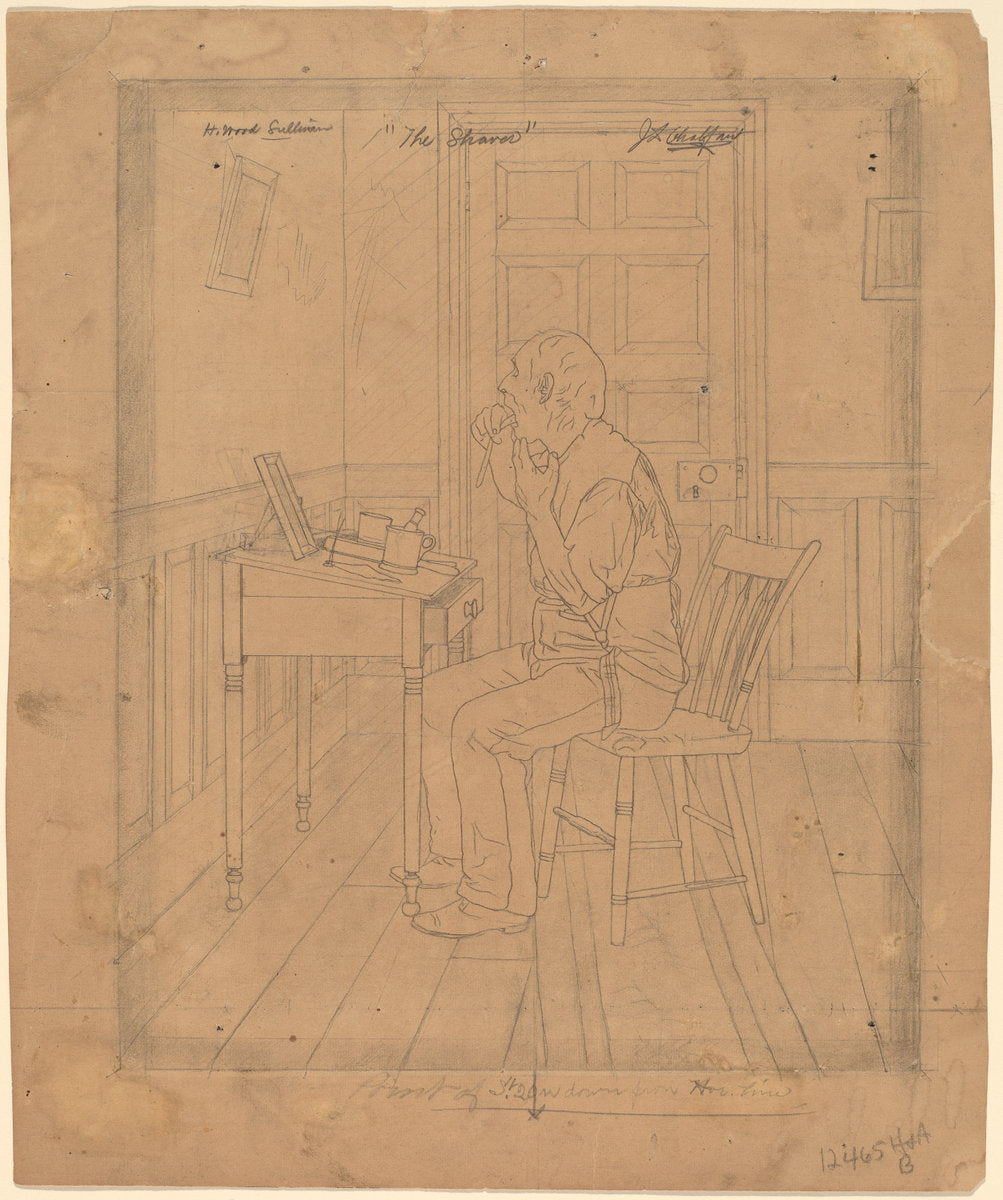 H. Wood Sullivan - "The Shaver" by Jefferson David Chalfant (American, 1856 - 1931), 16X12"(A3)Poster Print